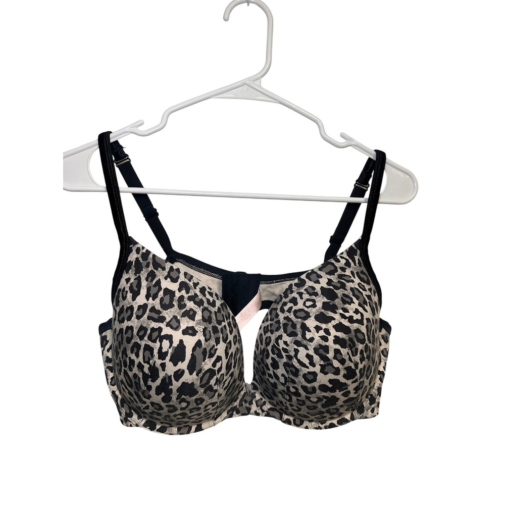 Cacique Intimates Wear Everywhere 40DD Push-Up Bra Grey Leopard Print Underwire‎